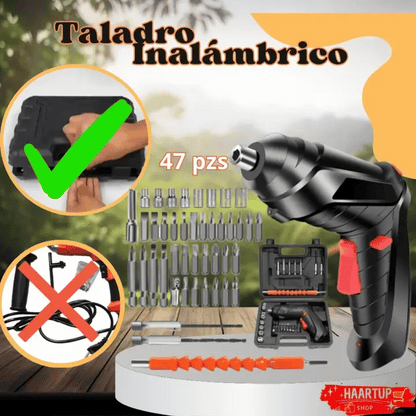 Taladro Destornillador Inalámbrico Recargable de 47 piezas