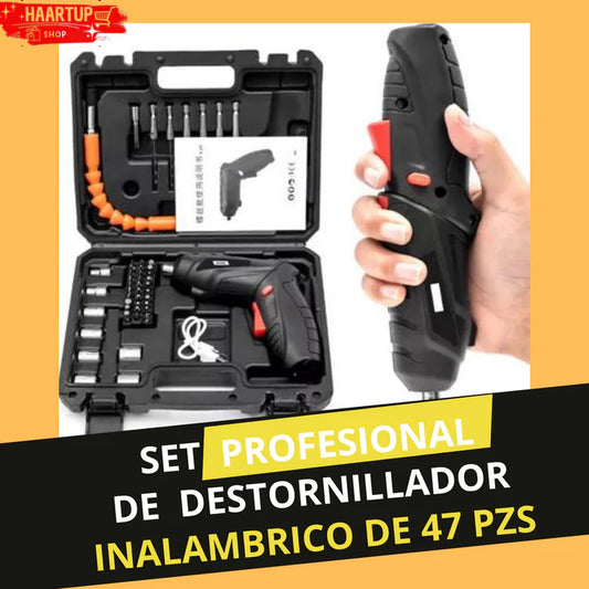 Taladro Destornillador Inalámbrico Recargable de 47 piezas